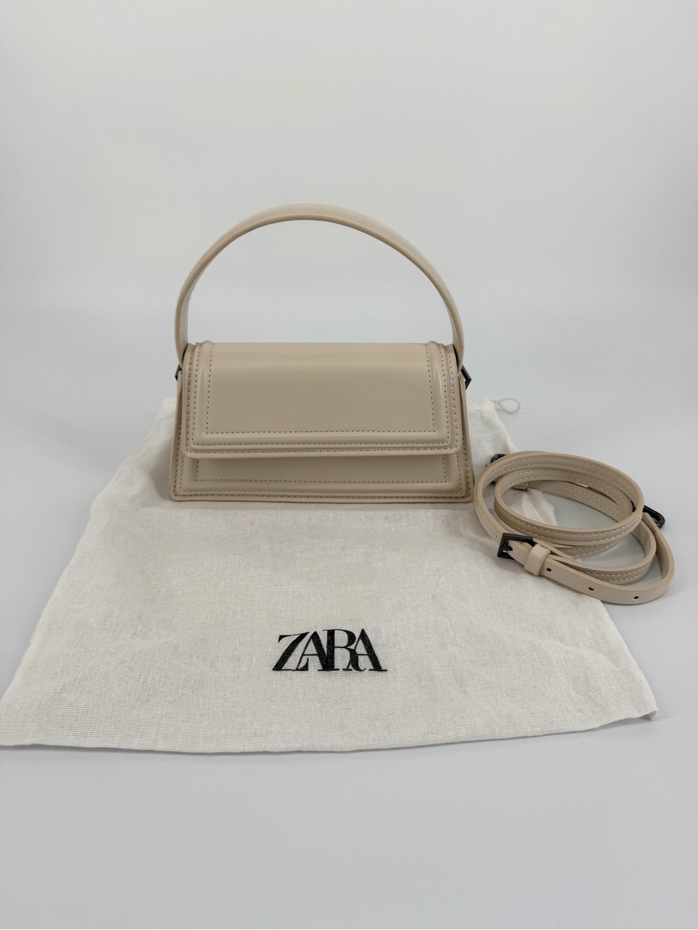 ZARA Beige Mini Top Handle Crossbody Bag Wallet Purse Detachable Strap